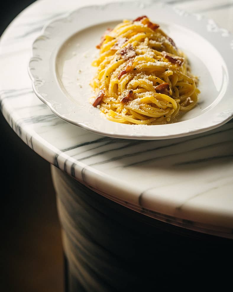 Close-up photo of a plate of pasta.